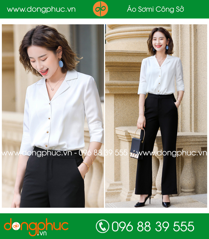 Đồng phục áo sơ mi màu trắng tay lỡ
